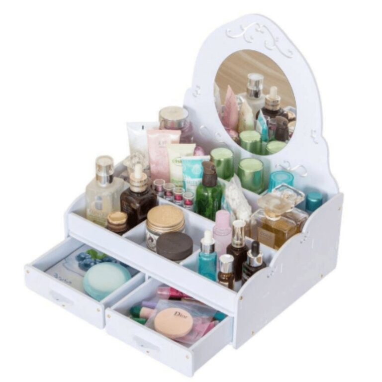 Kosmetik Organizer mit Spiegel in Weiß