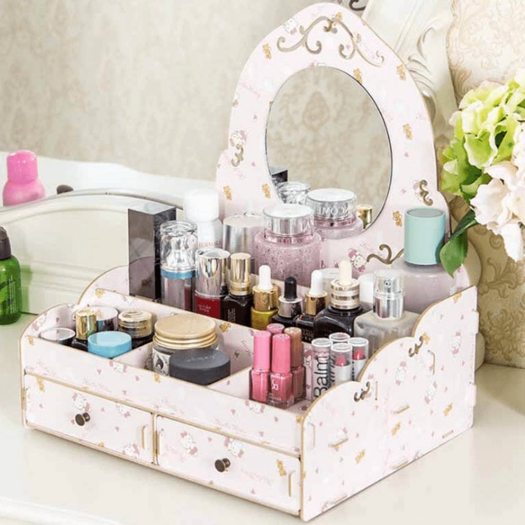 Kosmetik Organizer mit Spiegel in Weiß – Bild 7